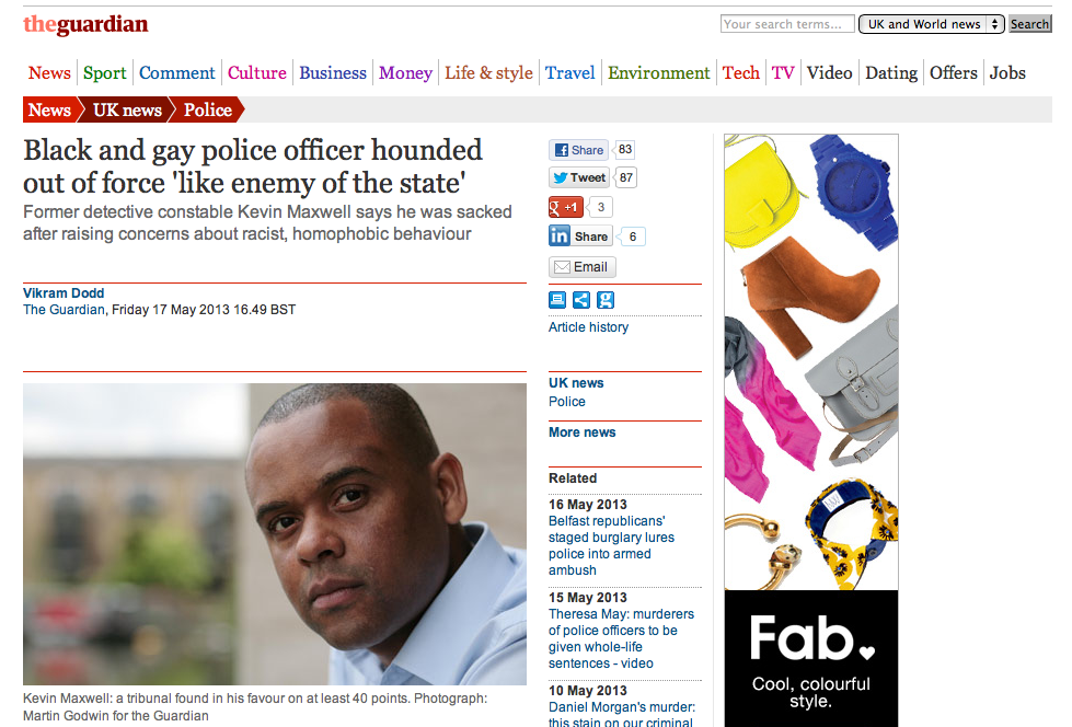 Black and gay police officer hounded out of force 'like enemy of the state'