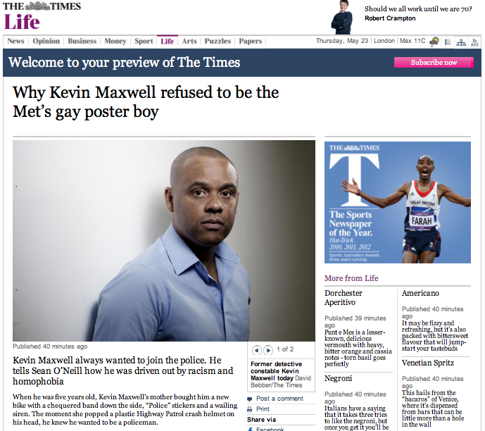 Why Kevin Maxwell refused to be a gay poster boy for the police